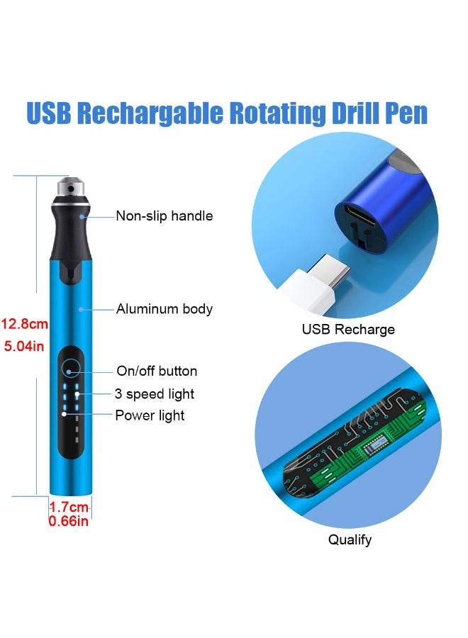 3-Speed Cordless Mini Drill Pen With 8 Small Drill Bits,Rechargeable Electric Hand Drill Pin Vise,Resin Drill Set For Jewelry Making,Resin,Plastic,Wood,Keychains DIY (BLUE) - Image 2